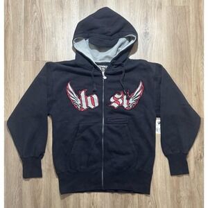 Y2K Lost Enterprises Surfboard Black Zip Up Hoodie Size‎ S